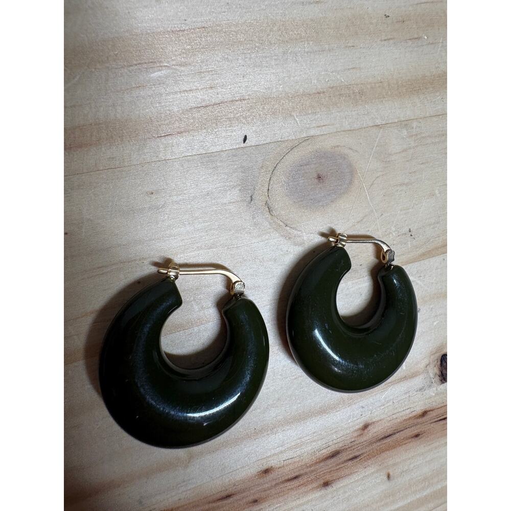 Rachel Comey Grass Chunky Hoop Earrings Seaweed Green Gold Tone - Picture 6 of 11